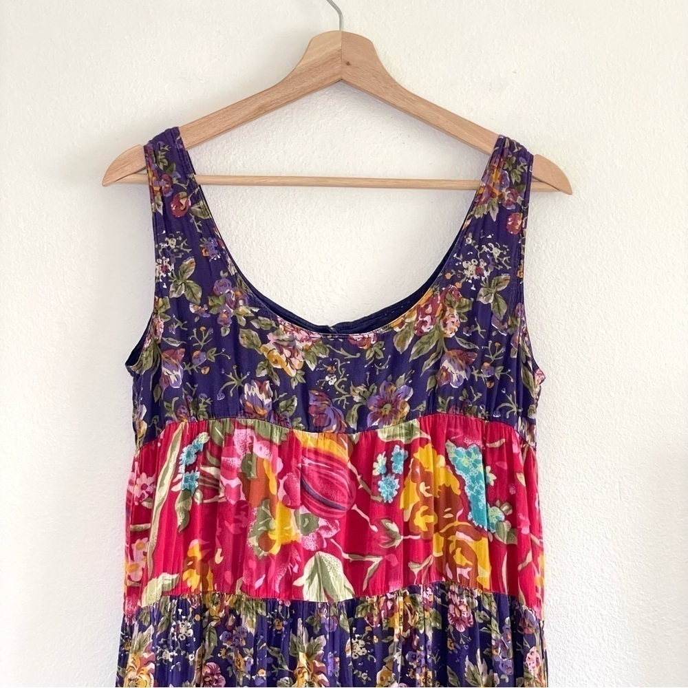 Vintage Erika Taylor Sport Mixed Floral Tiered Cotton Midi Maxi Dress Medium - Picture 5 of 11